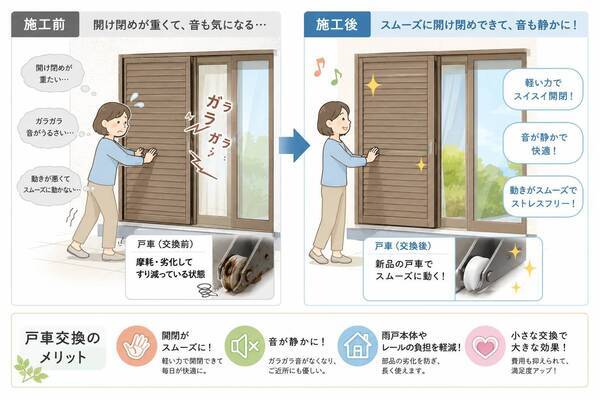 雨戸戸車取替施工前後